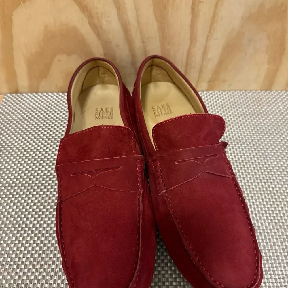 Saks Fifth Avenue Burgundy Suede  Driving Loafers Men’s Shoes Slip On Size 12M